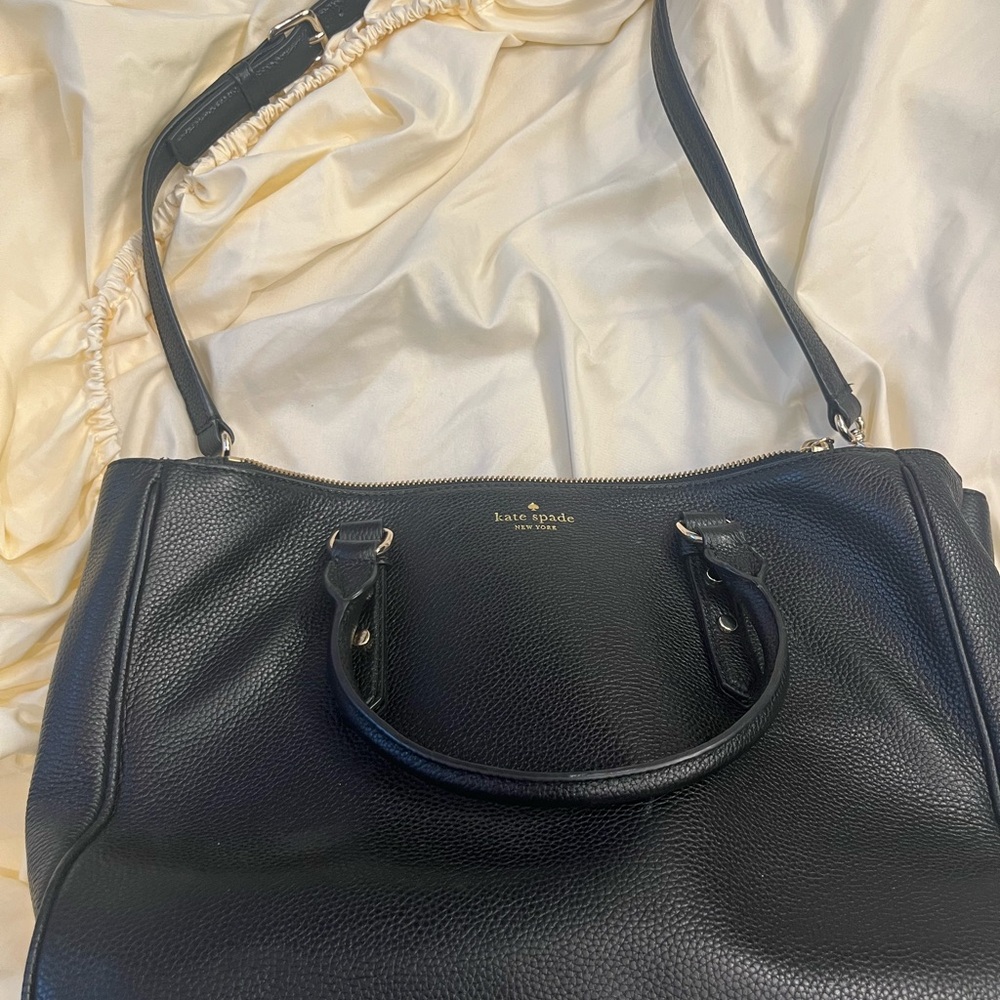 kate spade Black Pebbled Leather Tote with Gold Logo